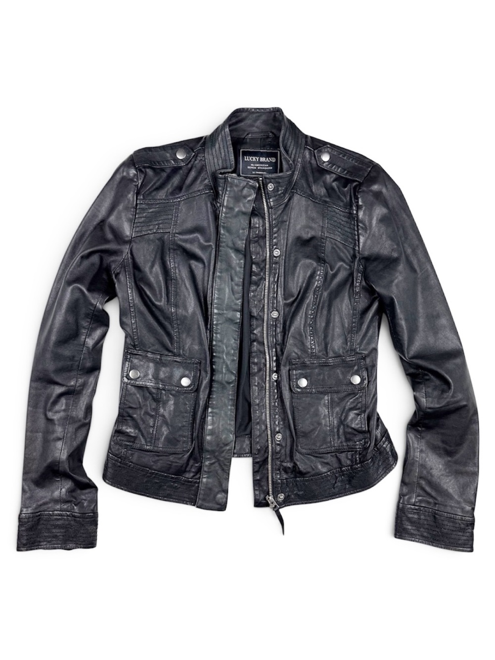 Lucky Brand Black Leather Moto Jacket